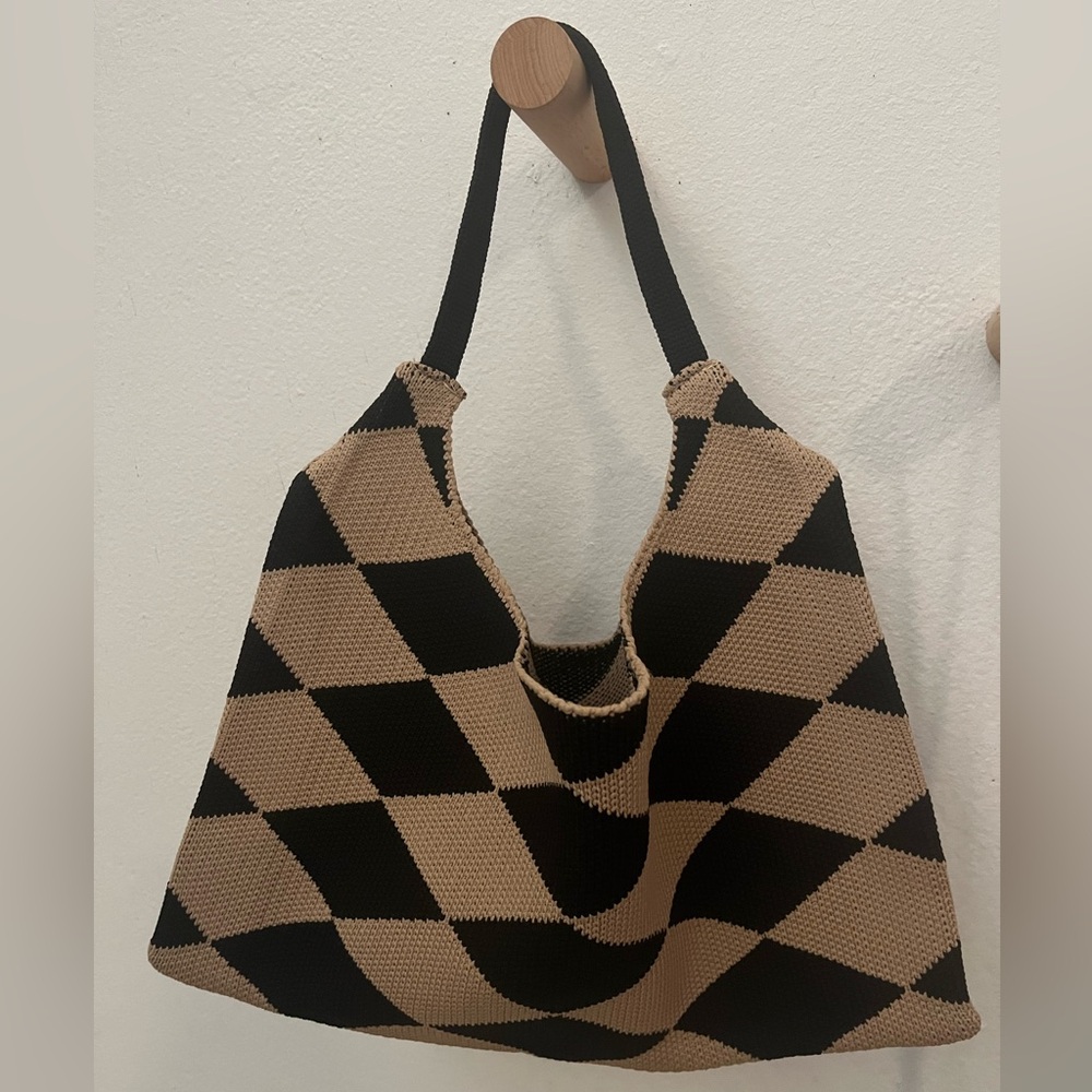 Black and Tan Geometric Knit Satchel